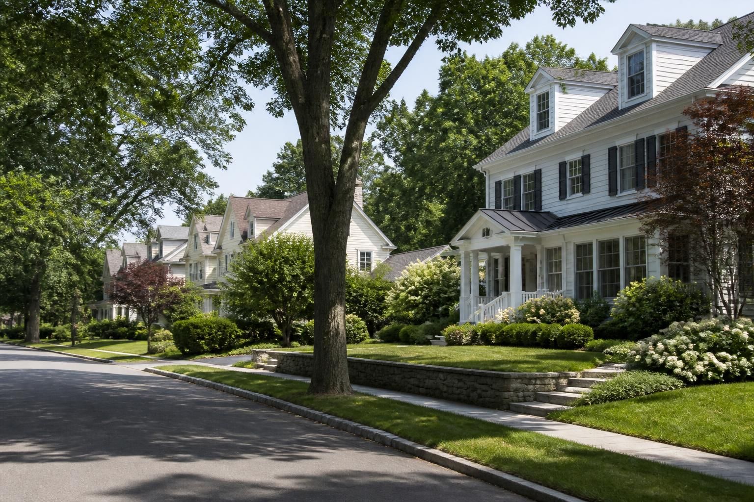 Tree-lined Andover neighborhood with refined homes and calm streets.