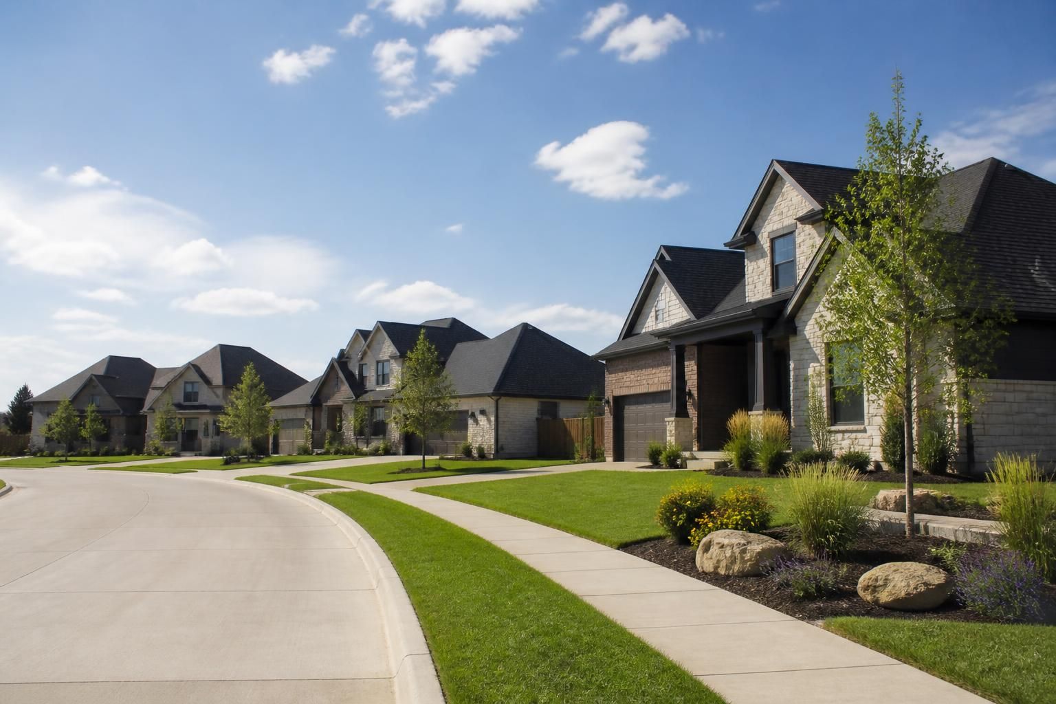 Suburban Bel Aire neighborhood with newer homes and neat landscaping.