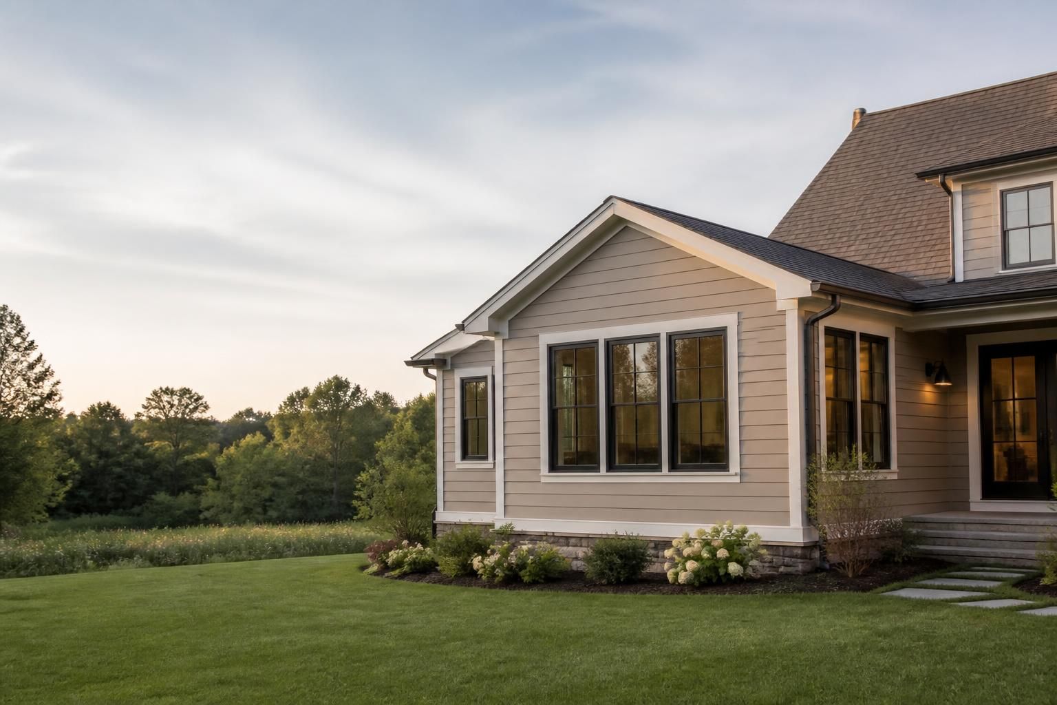 Clean finished home addition exterior with open space for text.