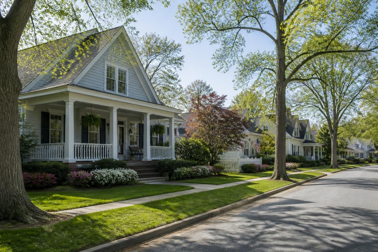 Quiet Rose Hill neighborhood with classic homes and open yards.